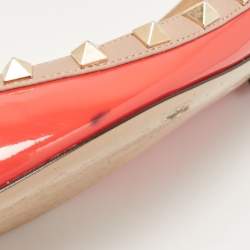 Pre Owned Valentino Red Patent Leather Rockstud Ballet Flats Size 38