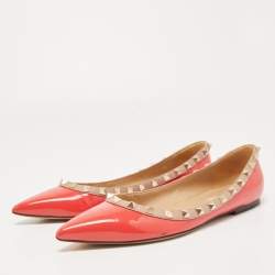 Pre Owned Valentino Red Patent Leather Rockstud Ballet Flats Size 38