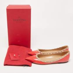 Pre Owned Valentino Red Patent Leather Rockstud Ballet Flats Size 38