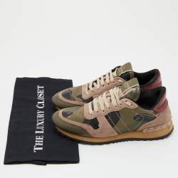 Pre Owned Valentino Multicolor Camouflage Suede,Canvas and Leather Rockrunner Low Top Sneakers Size 38