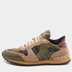 Pre Owned Valentino Multicolor Camouflage Suede,Canvas and Leather Rockrunner Low Top Sneakers Size 38