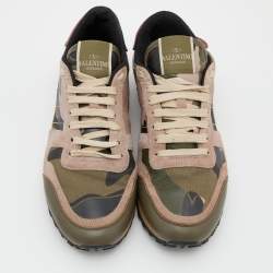 Pre Owned Valentino Multicolor Camouflage Suede,Canvas and Leather Rockrunner Low Top Sneakers Size 38