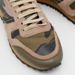 Pre Owned Valentino Multicolor Camouflage Suede,Canvas and Leather Rockrunner Low Top Sneakers Size 38