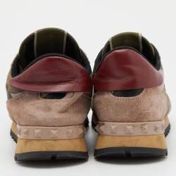 Pre Owned Valentino Multicolor Camouflage Suede,Canvas and Leather Rockrunner Low Top Sneakers Size 38