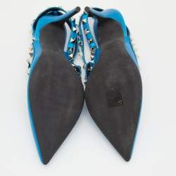 Pre Owned Valentino Metallic Blue Leather Rockstud Pumps Size 38.5
