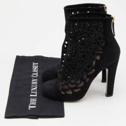 Pre Owned Valentino Black Laser Cut Suede Ankle Length Boots Size 38