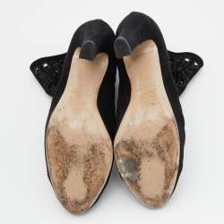 Pre Owned Valentino Black Laser Cut Suede Ankle Length Boots Size 38