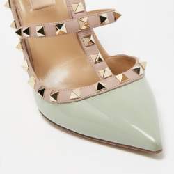 Pre Owned Valentino Green Patent Leather Rockstud Strappy Pumps Size 39