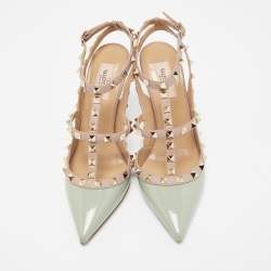 Pre Owned Valentino Green Patent Leather Rockstud Strappy Pumps Size 39