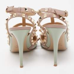 Pre Owned Valentino Green Patent Leather Rockstud Strappy Pumps Size 39