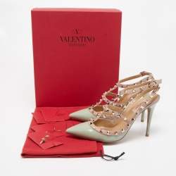 Pre Owned Valentino Green Patent Leather Rockstud Strappy Pumps Size 39