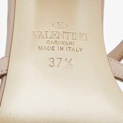 Pre Owned Valentino Pink Leather Rockstud Strappy Block Heel Sandals Size 37.5