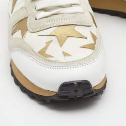 Pre Owned Valentino Two Tone Canvas and Leather Camustars Rockrunner Sneakers Size 39