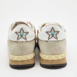 Pre Owned Valentino Two Tone Canvas and Leather Camustars Rockrunner Sneakers Size 39