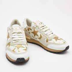 Pre Owned Valentino Two Tone Canvas and Leather Camustars Rockrunner Sneakers Size 39