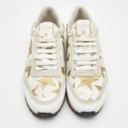 Pre Owned Valentino Two Tone Canvas and Leather Camustars Rockrunner Sneakers Size 39