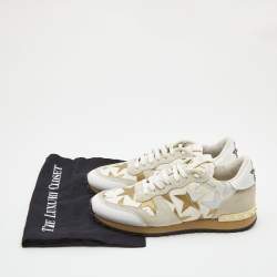 Pre Owned Valentino Two Tone Canvas and Leather Camustars Rockrunner Sneakers Size 39