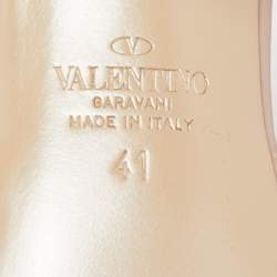 Pre Owned Valentino Beige Leather Rockstud Block Heel Slide Sandals Size 41