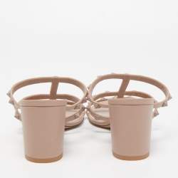 Pre Owned Valentino Beige Leather Rockstud Block Heel Slide Sandals Size 41