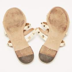 Pre Owned Valentino Off White Patent Leather Rockstud Flat Slides Size 36