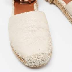 مملوكة مسبقًا Valentino Cream Leather Rockstud Espadrille Ankle Strap Flats Size 38