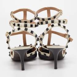 Pre Owned Valentino Black/White Leather Rockstud Pumps Size 38.5