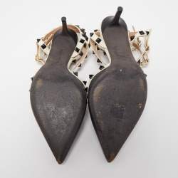 Pre Owned Valentino Black/White Leather Rockstud Pumps Size 38.5