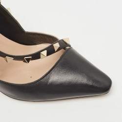 Pre Owned Valentino Black/Beige Leather Studded Pointed Toe Pumps Size 35
