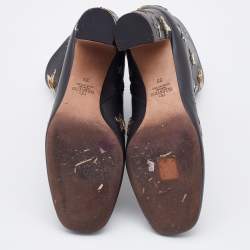 Pre Owned Valentino Black Leather Embroidered Sequin/Stars Ankle Length Boots Size 39