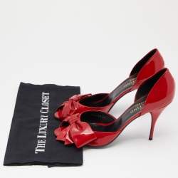 Pre Owned Valentino Red Patent Leather Bow Open Toe D'orsay Pumps Size 41