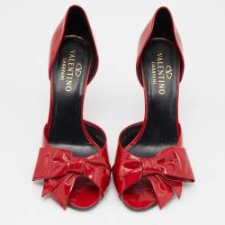 Pre Owned Valentino Red Patent Leather Bow Open Toe D'orsay Pumps Size 41