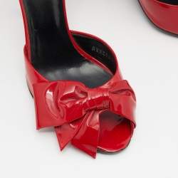 Pre Owned Valentino Red Patent Leather Bow Open Toe D'orsay Pumps Size 41