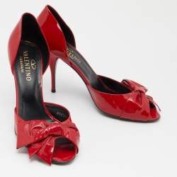 Pre Owned Valentino Red Patent Leather Bow Open Toe D'orsay Pumps Size 41