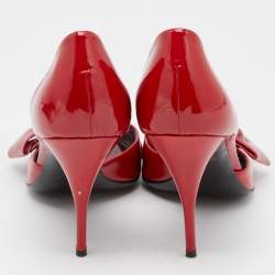 Pre Owned Valentino Red Patent Leather Bow Open Toe D'orsay Pumps Size 41