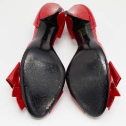 Pre Owned Valentino Red Patent Leather Bow Open Toe D'orsay Pumps Size 41