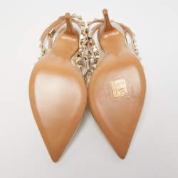 Pre Owned Valentino Gold Foil Leather Rockstud Strappy Pumps Size 36.5