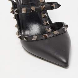 Pre Owned Valentino Black Leather Rockstud Strappy Pumps Size 37