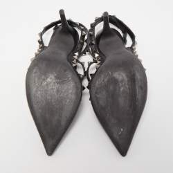 Pre Owned Valentino Black Leather Rockstud Strappy Pumps Size 37