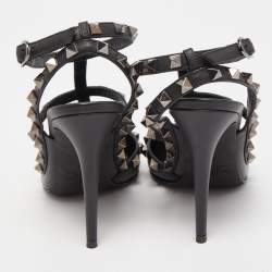 Pre Owned Valentino Black Leather Rockstud Strappy Pumps Size 37