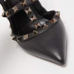 Pre Owned Valentino Black Leather Rockstud Strappy Pointed Toe Pumps Size 34