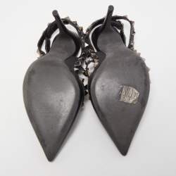 Pre Owned Valentino Black Leather Rockstud Strappy Pointed Toe Pumps Size 34