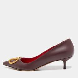 Pre Owned Valentino Burgundy Leather Escape V Logo Pointed Toe Pumps Size 38