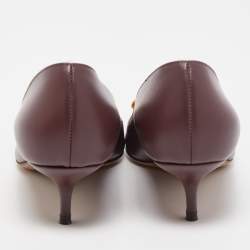 Pre Owned Valentino Burgundy Leather Escape V Logo Pointed Toe Pumps Size 38