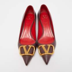 Pre Owned Valentino Burgundy Leather Escape V Logo Pointed Toe Pumps Size 38