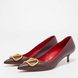 Pre Owned Valentino Burgundy Leather Escape V Logo Pointed Toe Pumps Size 38