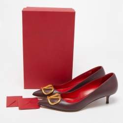 Pre Owned Valentino Burgundy Leather Escape V Logo Pointed Toe Pumps Size 38