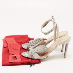 Pre Owned Valentino Grey Velvet Angelicouture Ankle Strap Sandals Size 41