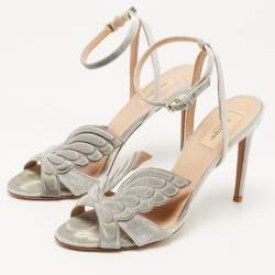 Pre Owned Valentino Grey Velvet Angelicouture Ankle Strap Sandals Size 41