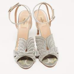 Pre Owned Valentino Grey Velvet Angelicouture Ankle Strap Sandals Size 41