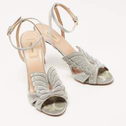 Pre Owned Valentino Grey Velvet Angelicouture Ankle Strap Sandals Size 41